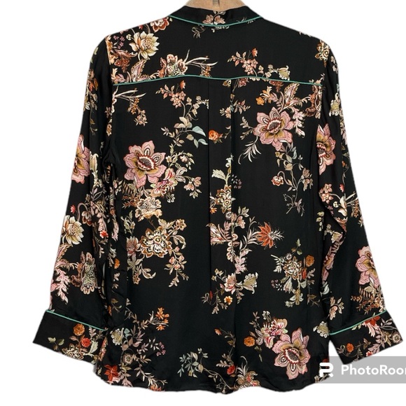 Sand Copenhagen Viscose Black Floral Print Pajama Style Button Up Top Size XS - Picture 2 of 4